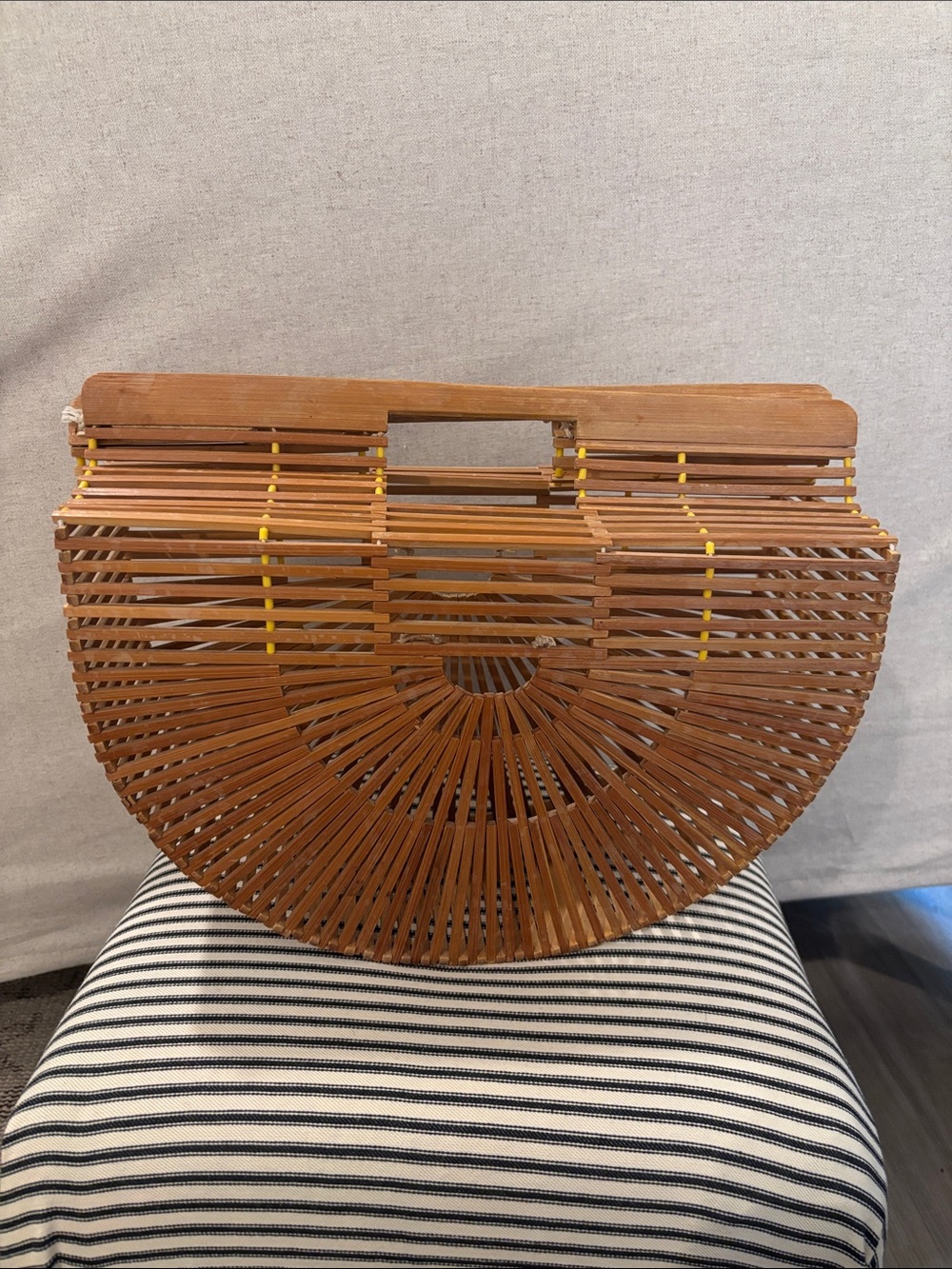 Vintage bamboo half moon cage bag tote